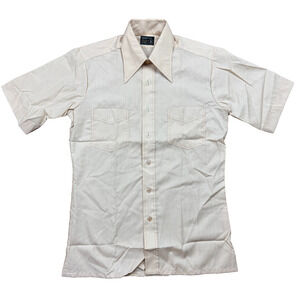 Mens Vintage 70s JC Penney Short Sleeve Button Disco Big Collar Mod Shirt Small